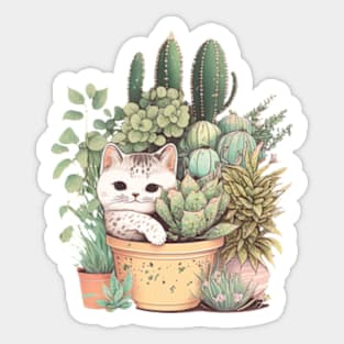 Cat and Plants Sticker